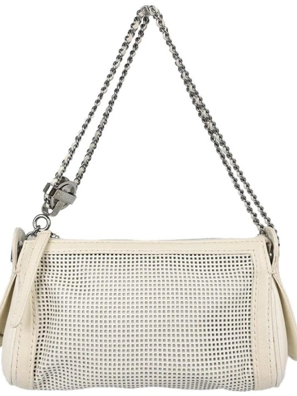 Chanel White Perforated Calfskin Pulley Shoulder Bag